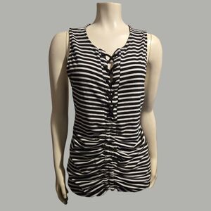 Torrid Black and White Ruched Tie Front Tank Top